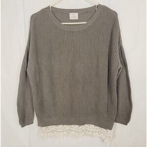 Pins and Needles olive green lace trim oversized sweater size XS Preppy Boho